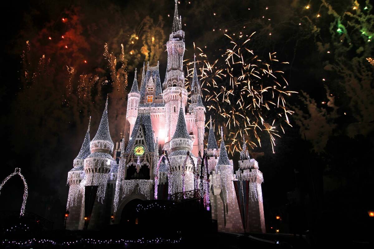 Disney Castle with fireworks